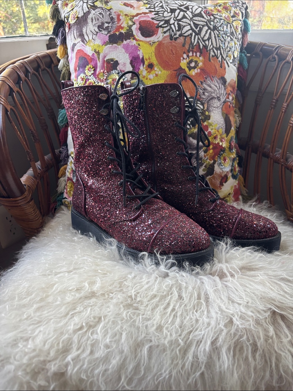 Michael Kors Glitter Lace-Up Combat Boots - Pink